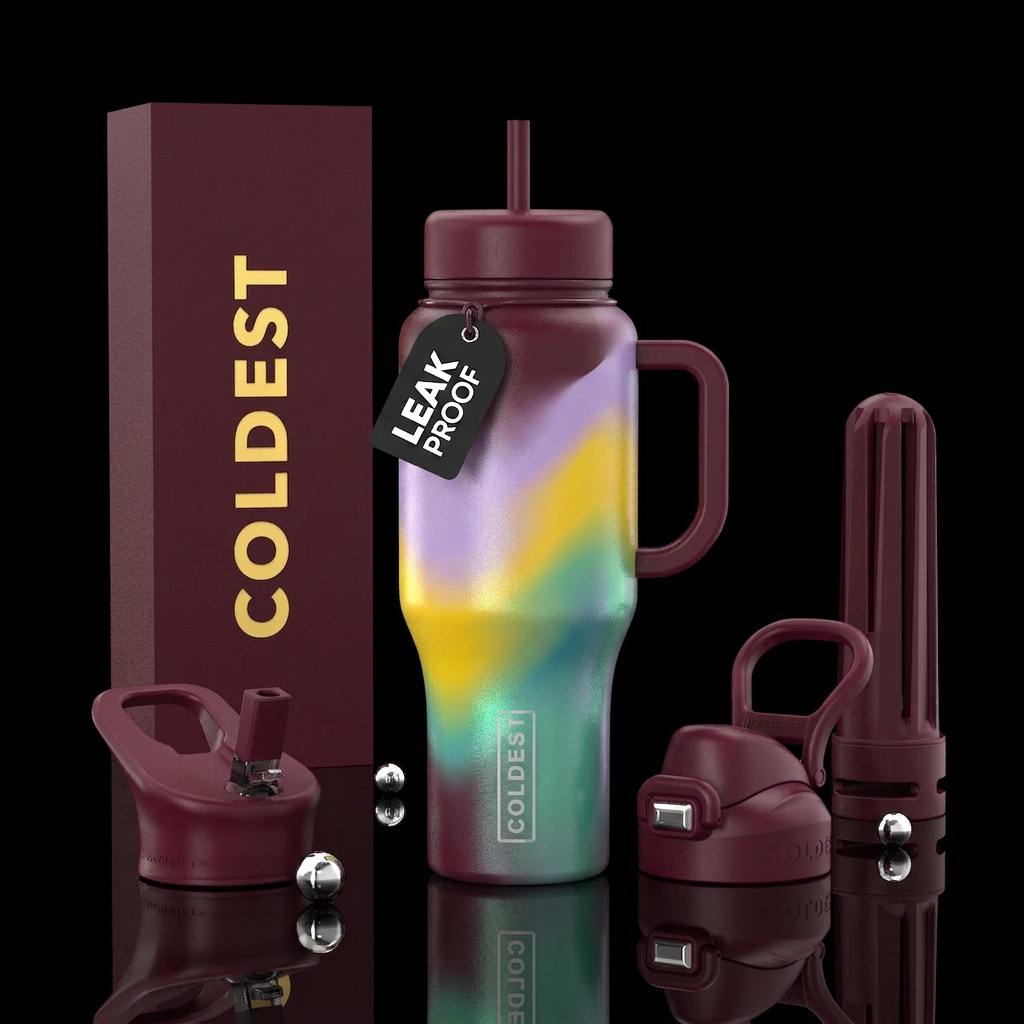 maroon, lavender, sunflower, aurora water bottle design