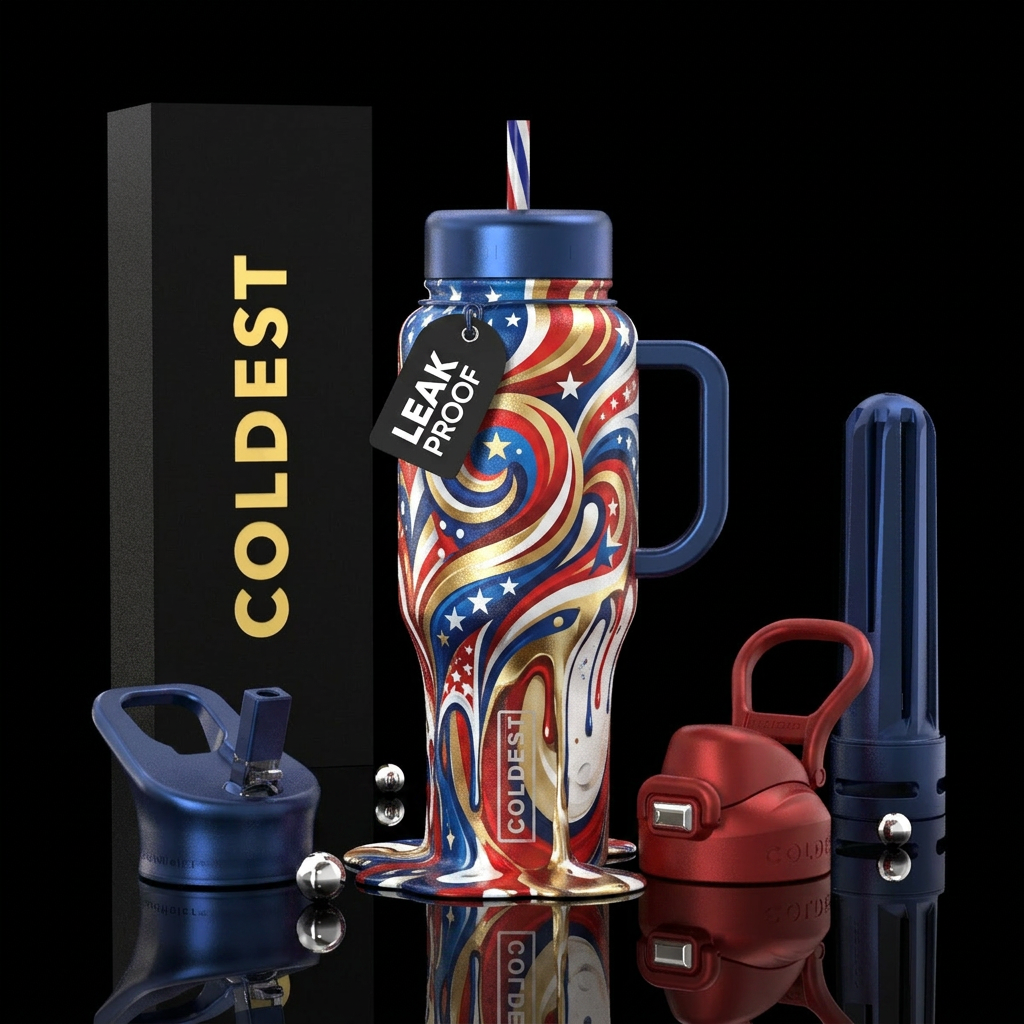 patriotic, dripping, swirls water bottle design