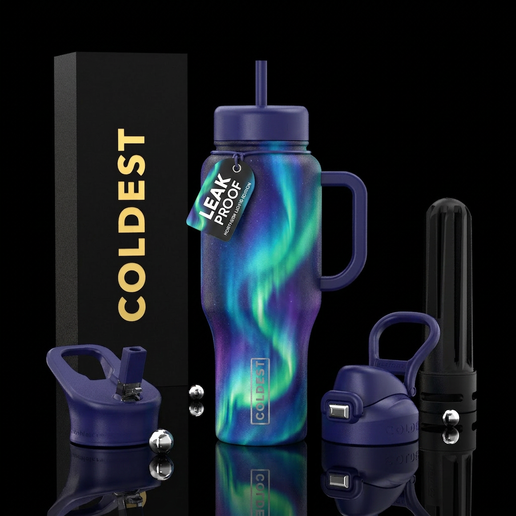 euphoric, northern lights water bottle design