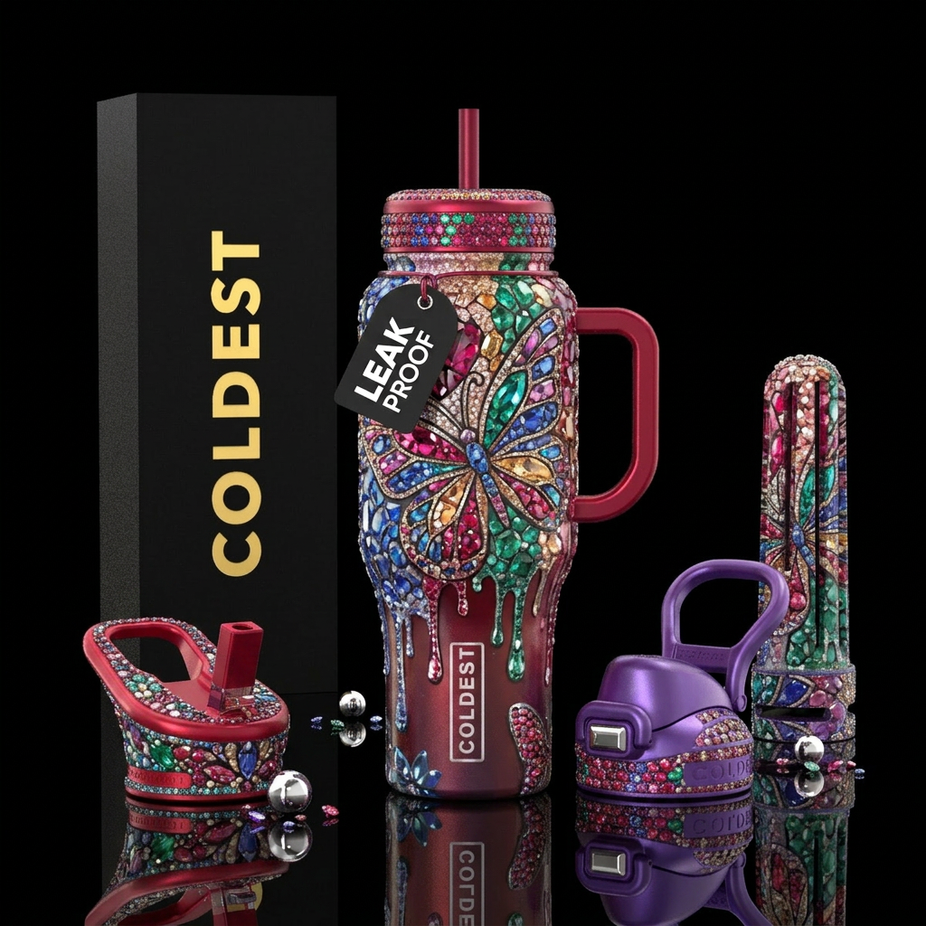 gemstone, dripping,, butterfly water bottle design