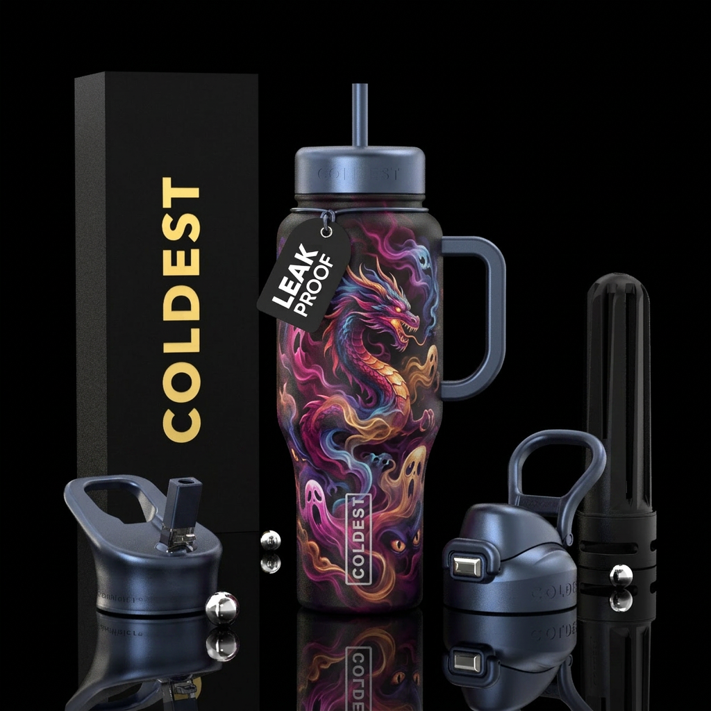 Haunted dragons water bottle design