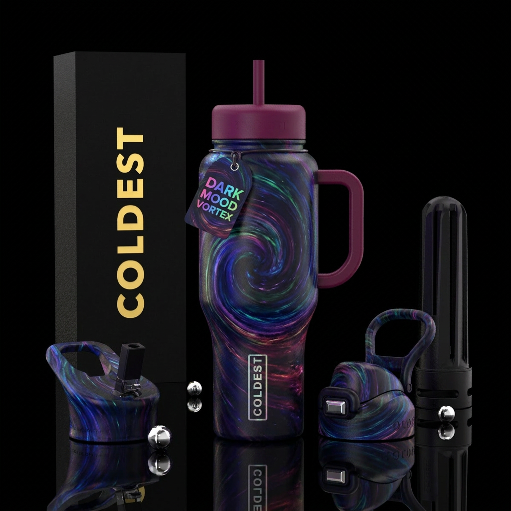 dark mood, swirls water bottle design