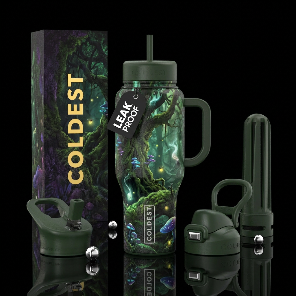 glowie, enchanted woods water bottle design