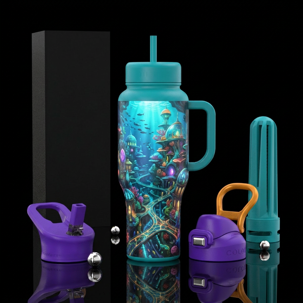 underwater city water bottle design