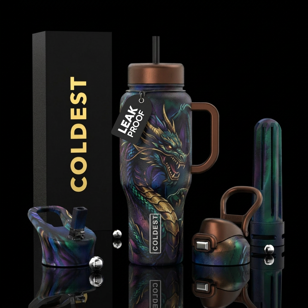 spray painted, dragon, dark mood water bottle design