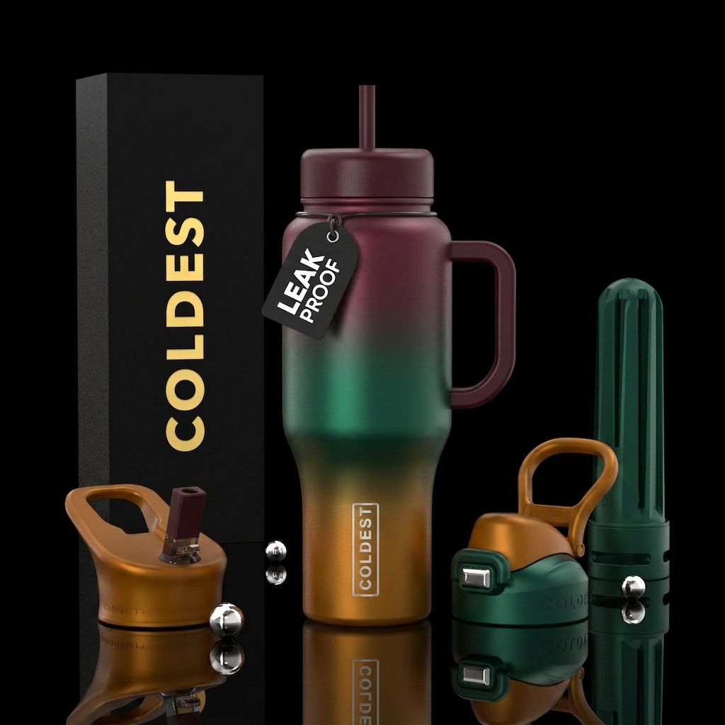 maroon, emerald, honey water bottle design