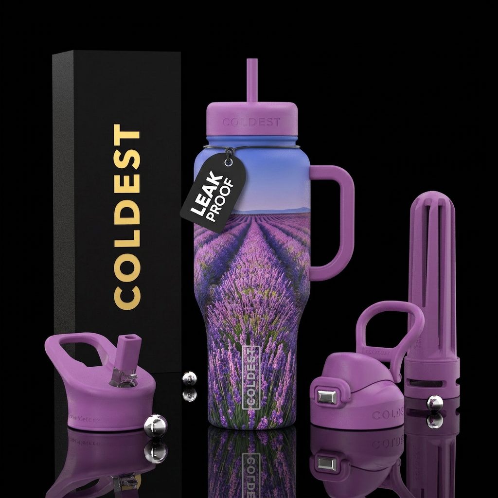 lavender field water bottle design