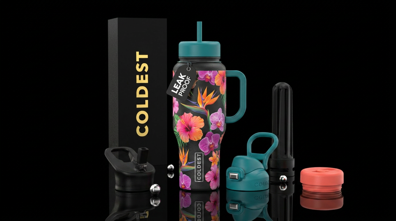 tropical flowers water bottle design