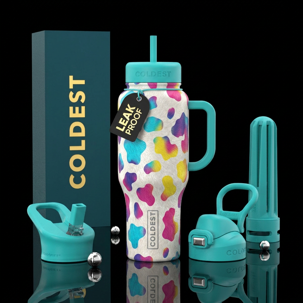 Cow print water bottle design