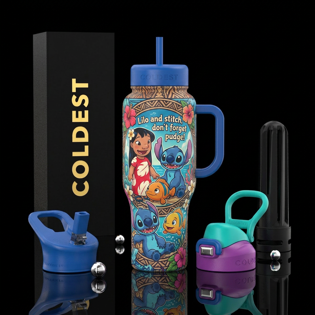 Lilo and stitch, don’t forget pudge! water bottle design