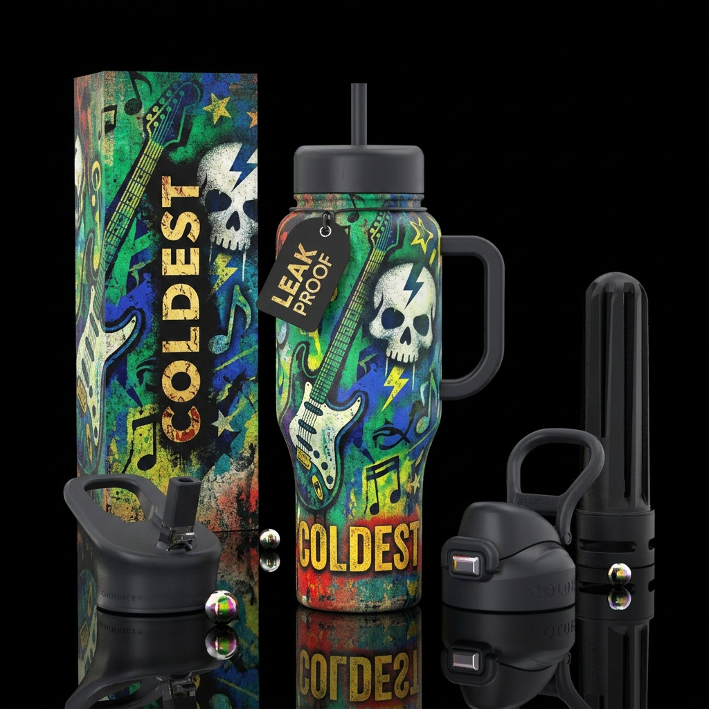 grunge rock water bottle design