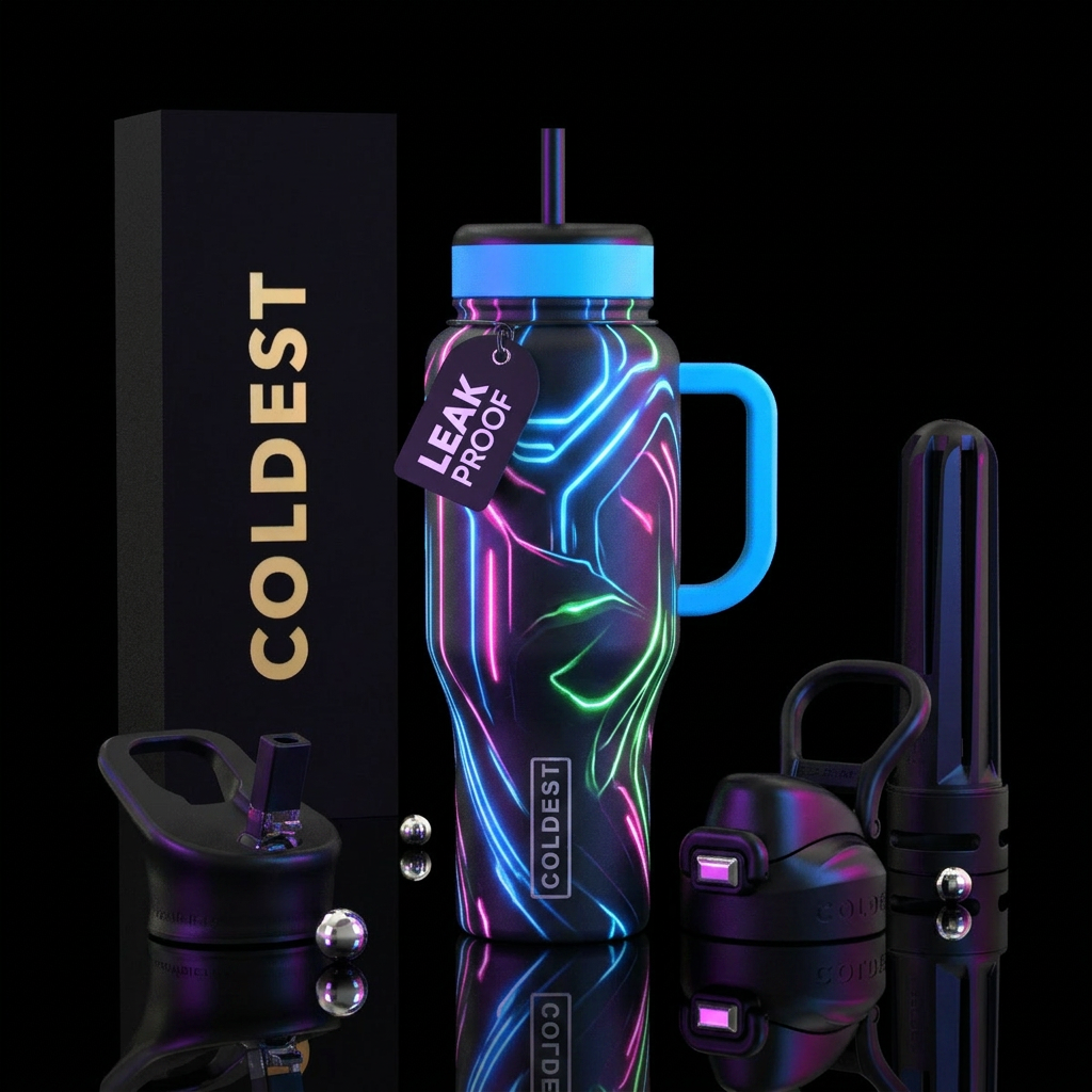 neon lights water bottle design
