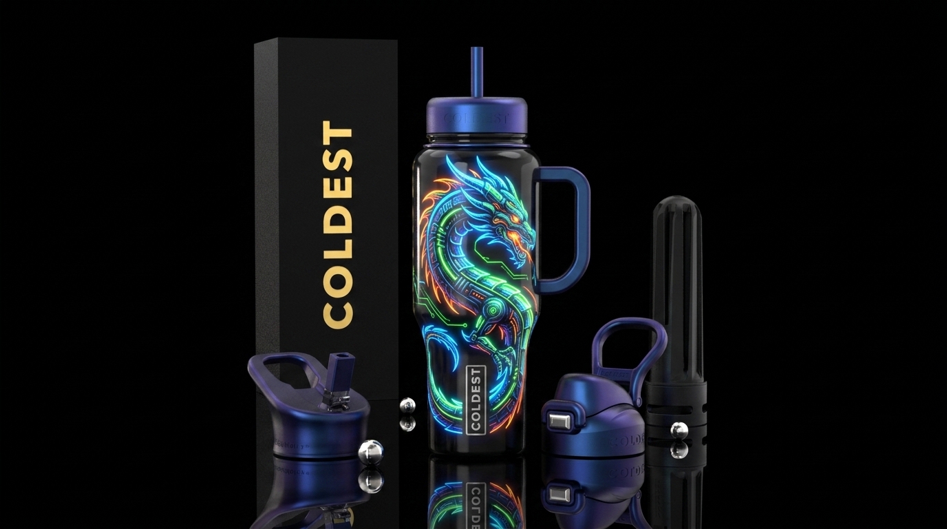 Neon, glowie, dragon water bottle design