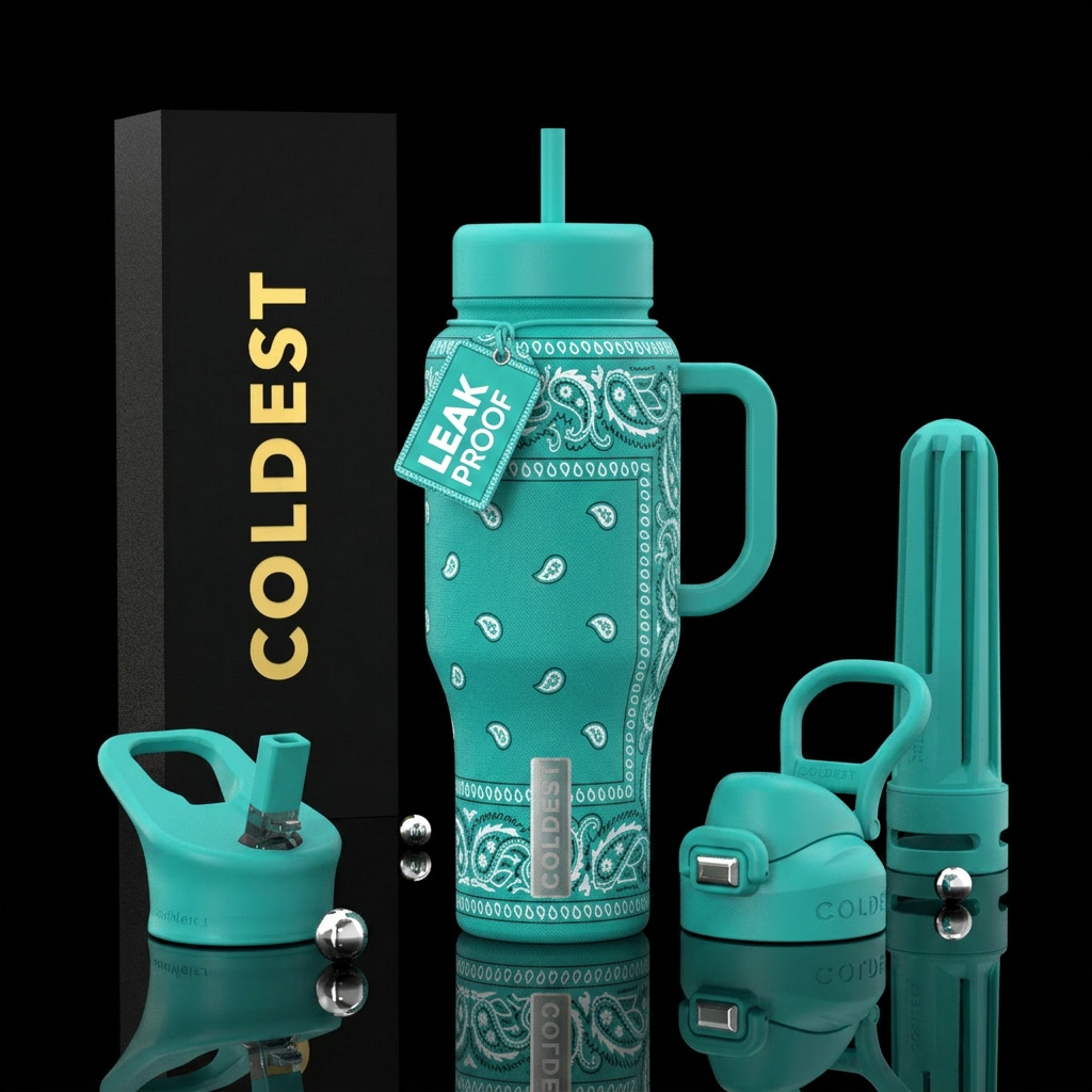 Teal bandana water bottle design