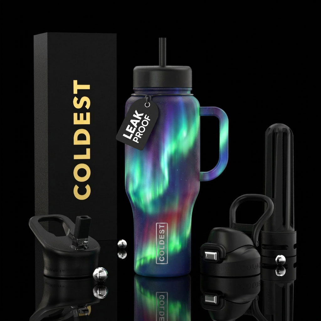 Glowie northern lights water bottle design