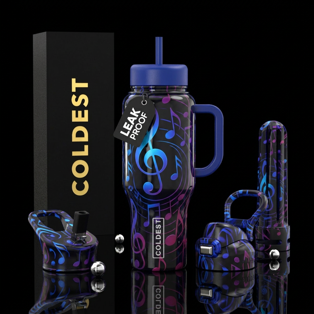 music notes water bottle design