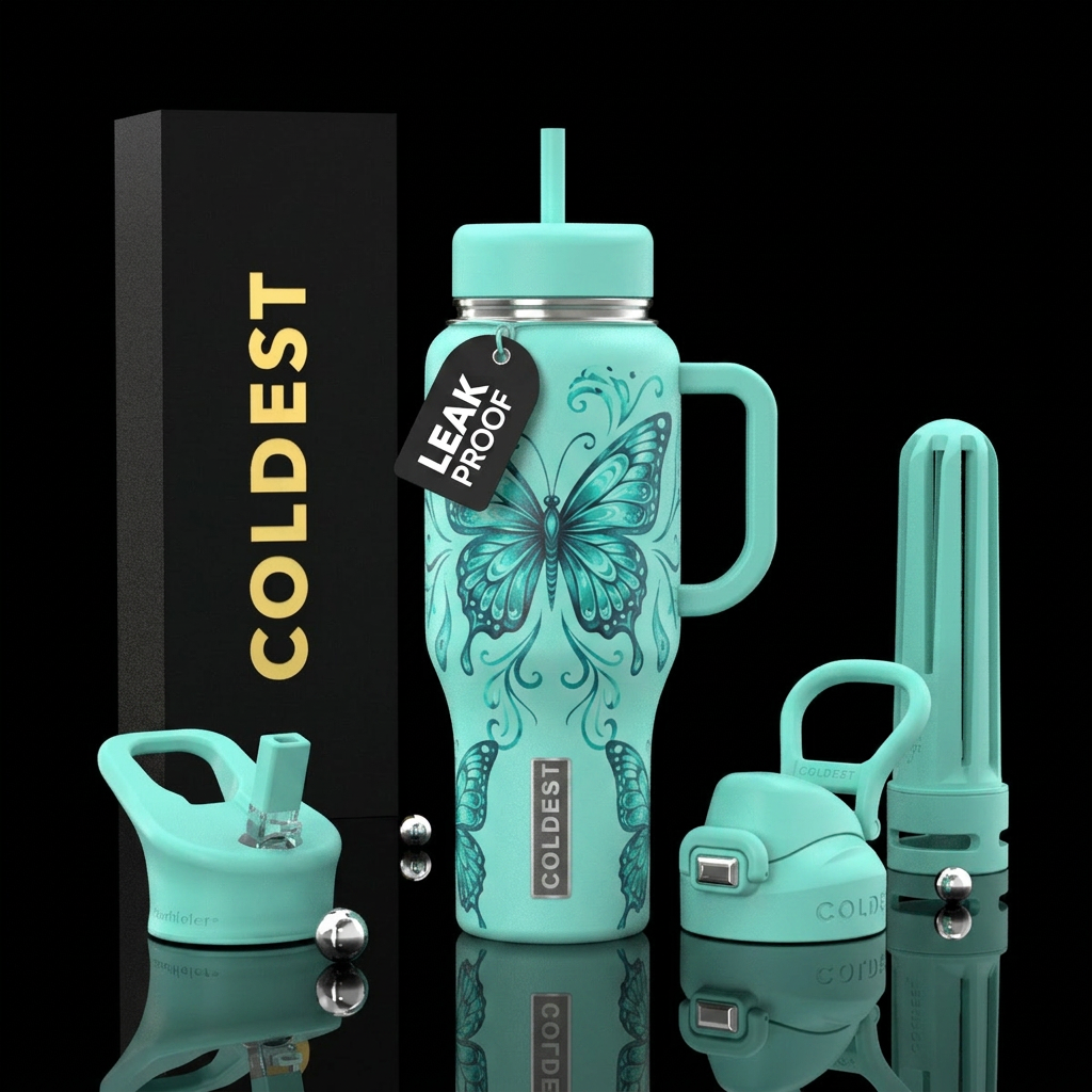 aquamarine, butterfly water bottle design