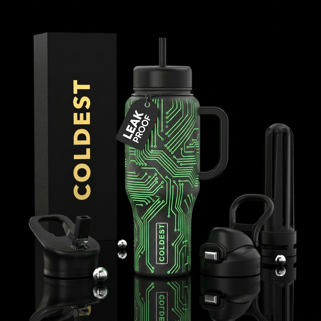 a 36 ounce coldest bottle. should be black with gr... water bottle design