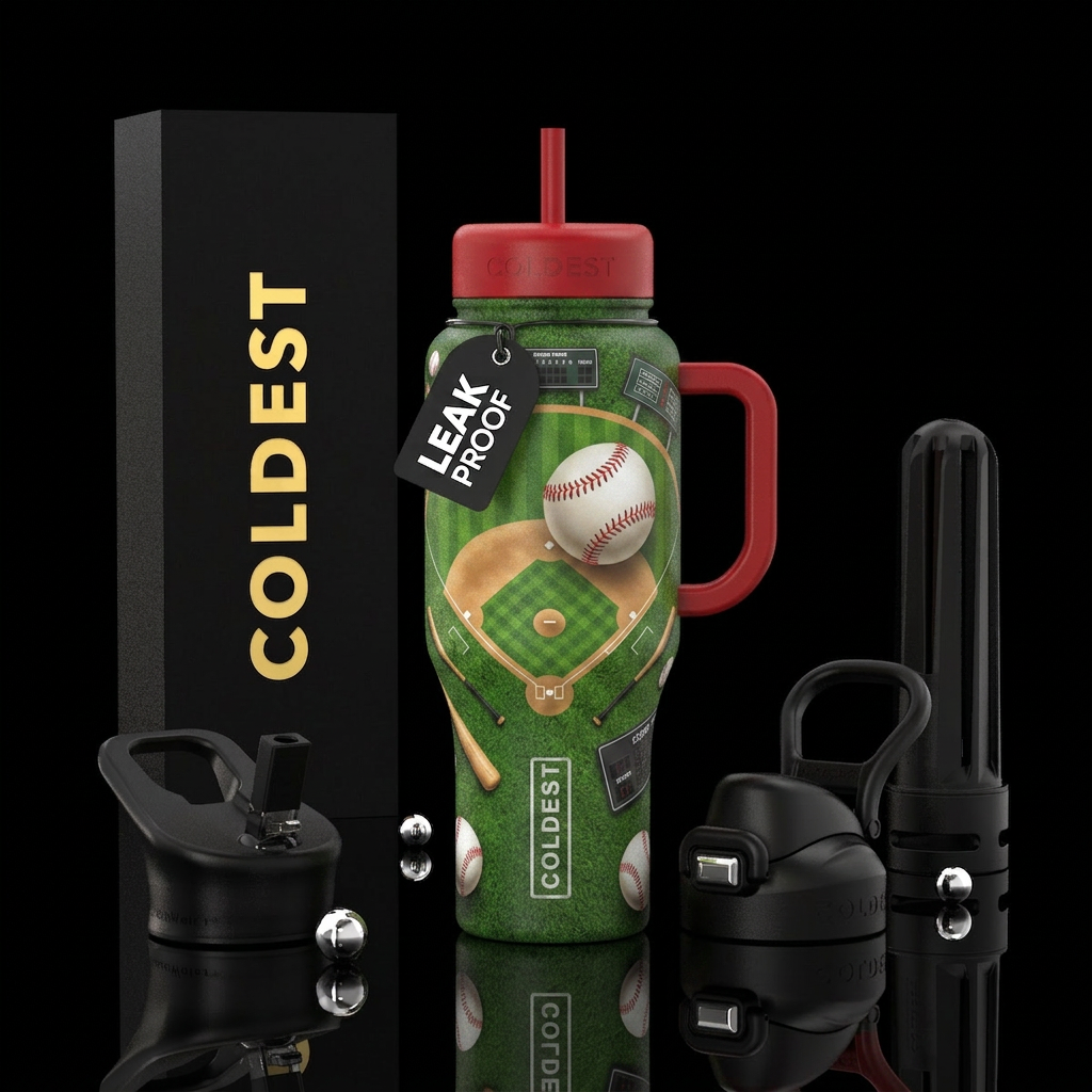 Baseball field and ball water bottle design