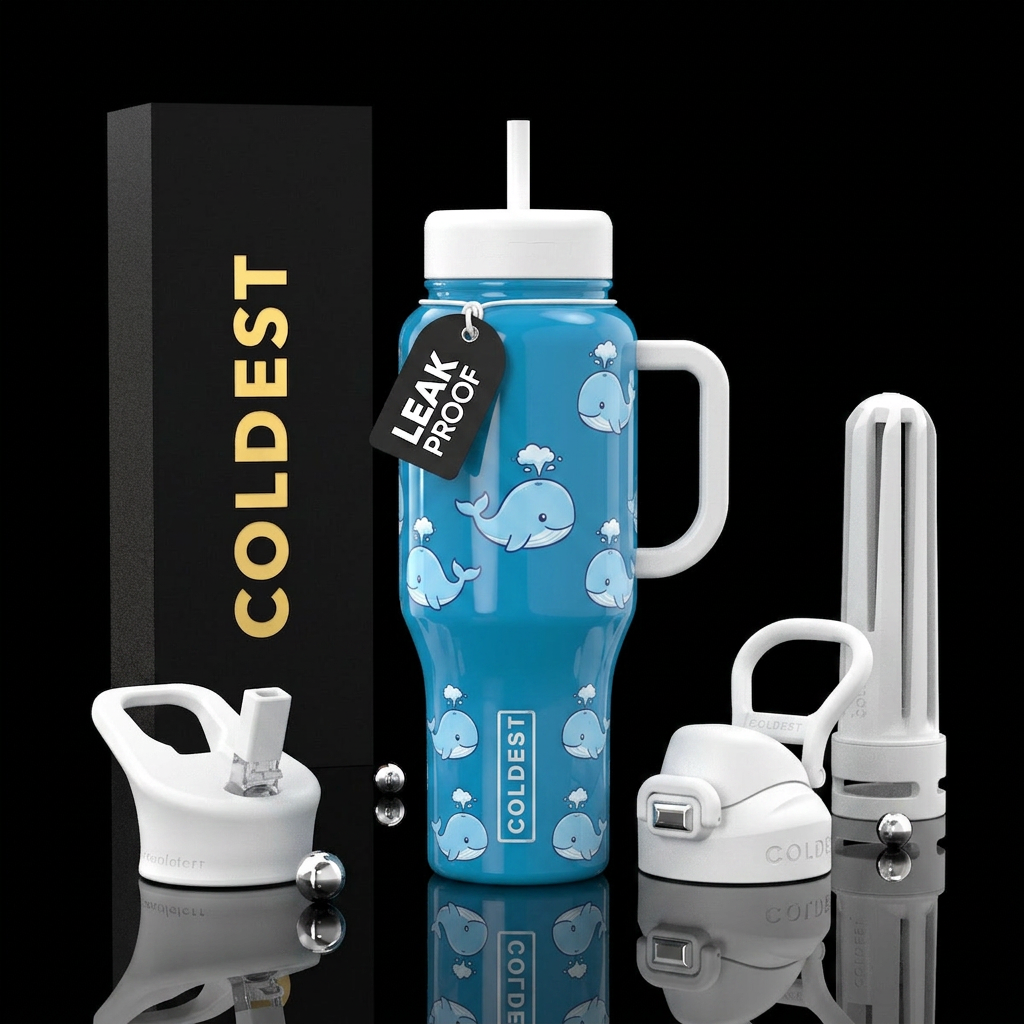 baby blue whales with white water coming from thei... water bottle design