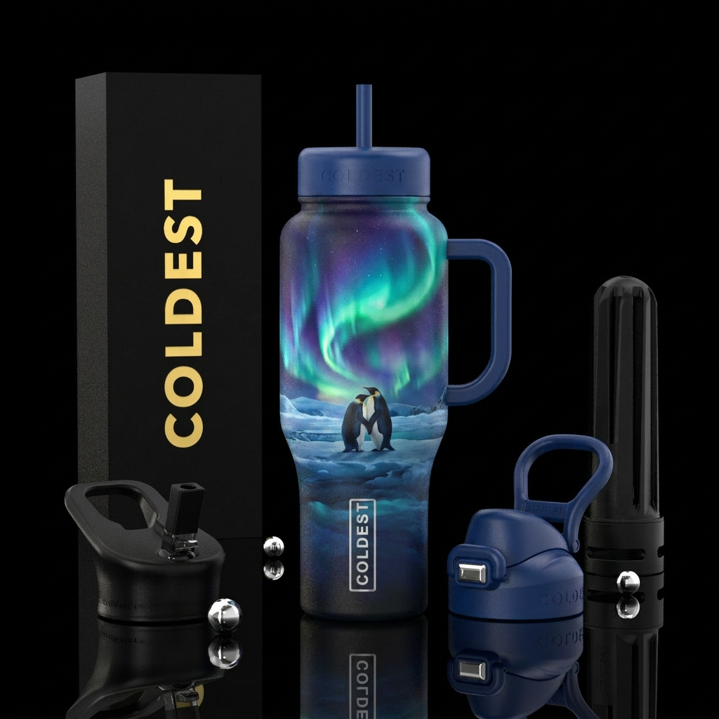 Northern Lights in Love water bottle design