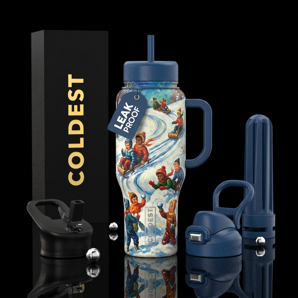 Let's go sledding water bottle design