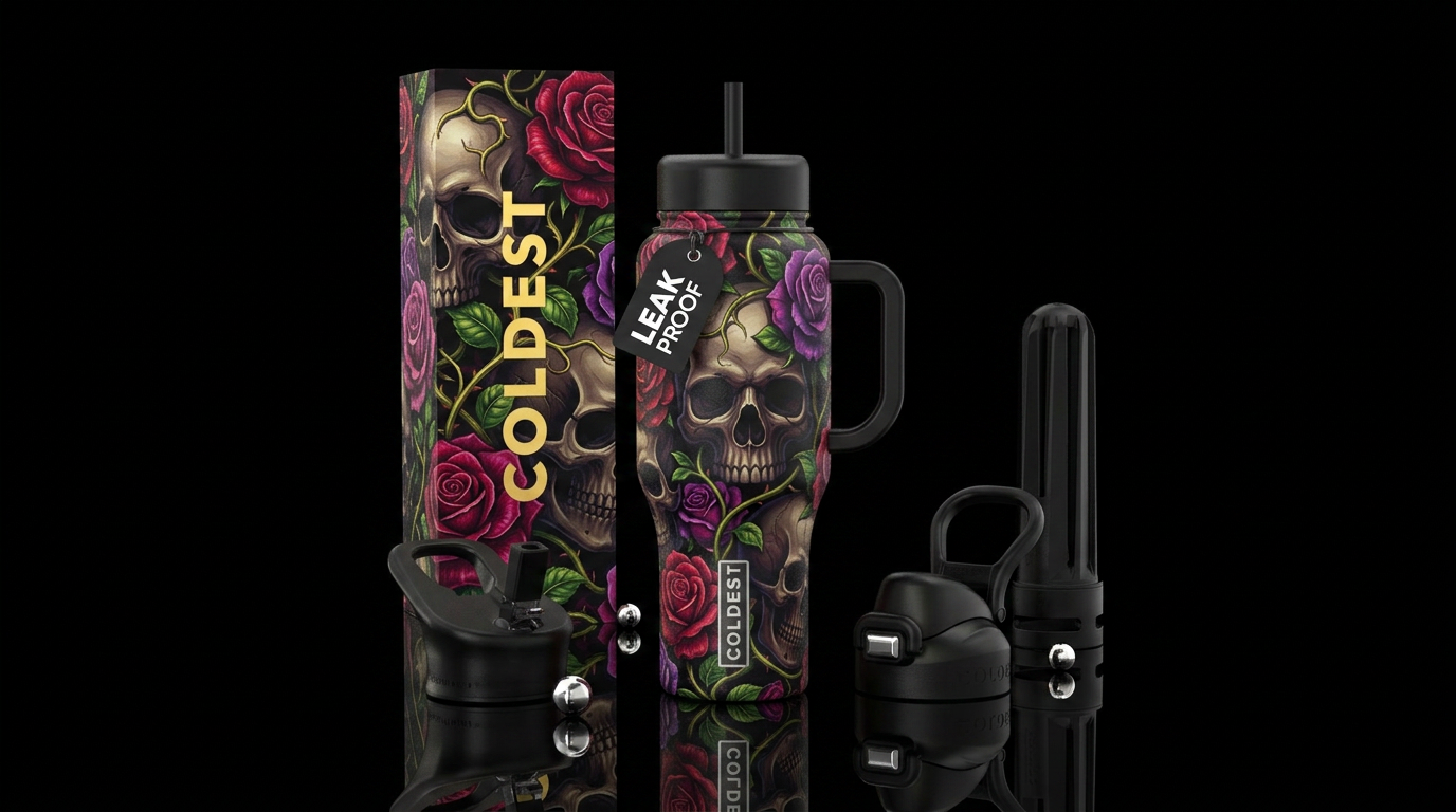 Bones and roses water bottle design