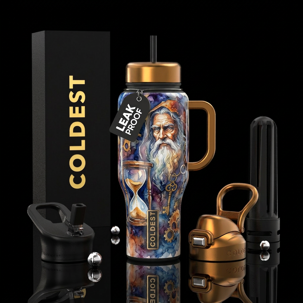 Father Time water bottle design