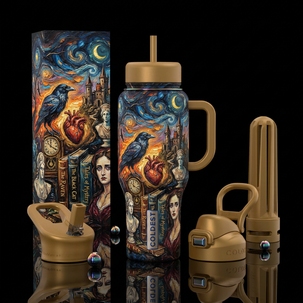 Poes Work water bottle design