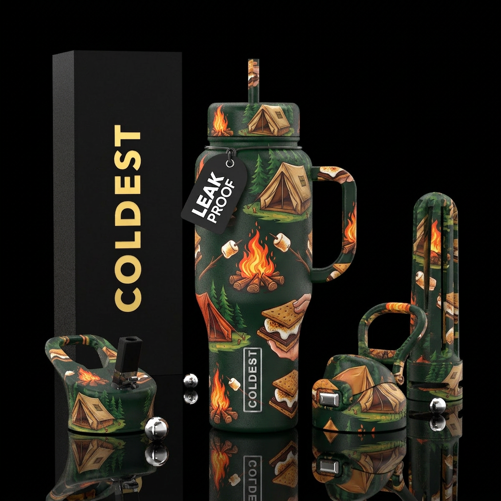 Let's Go Camping water bottle design