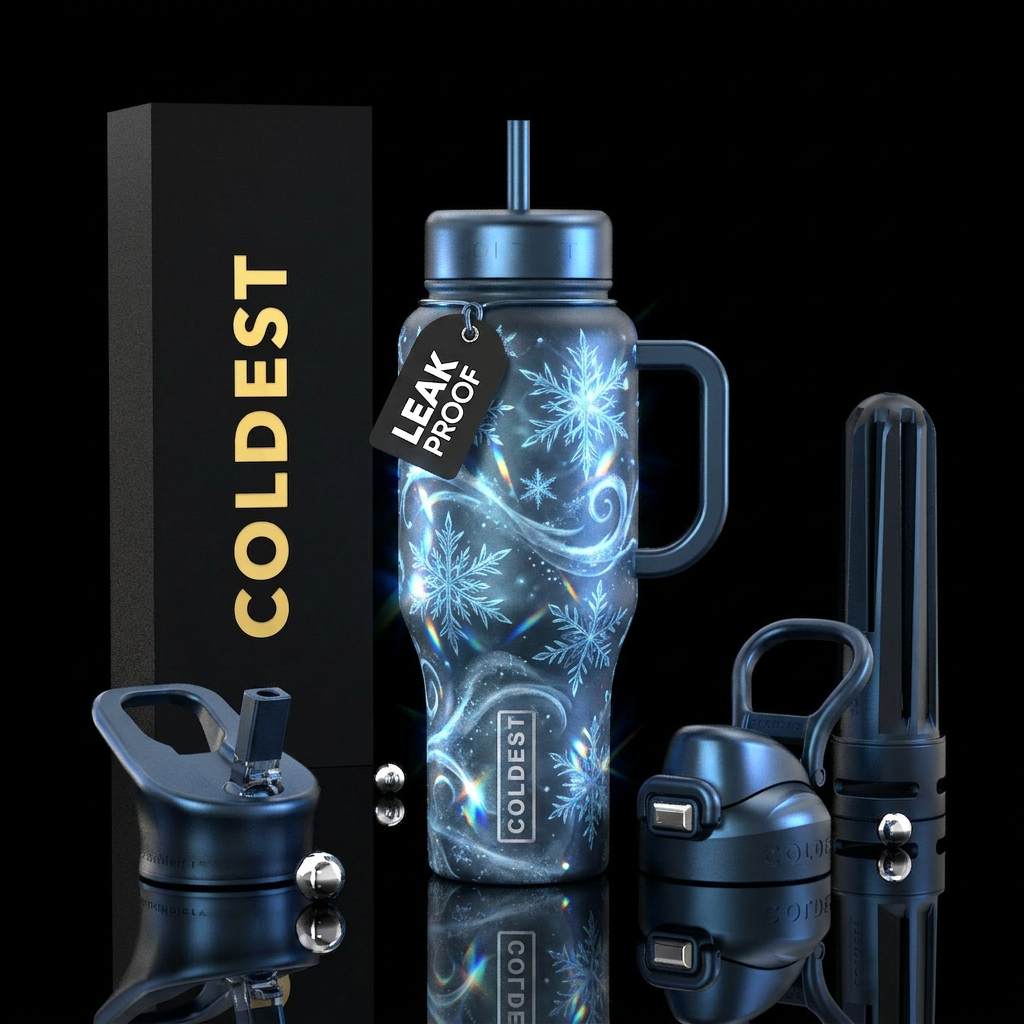 Snow frosted water bottle design