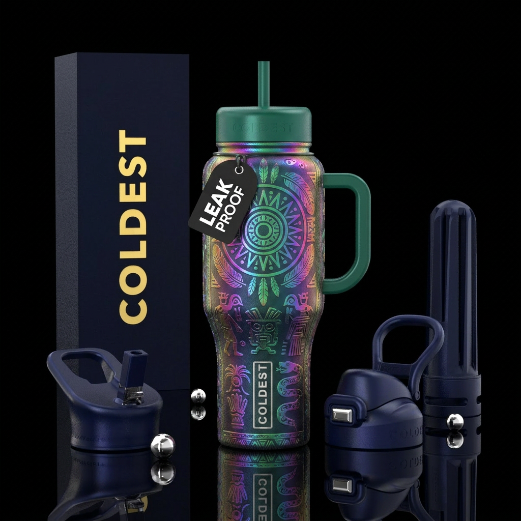 Ancient aztec design, aboriginal, irridescent water bottle design