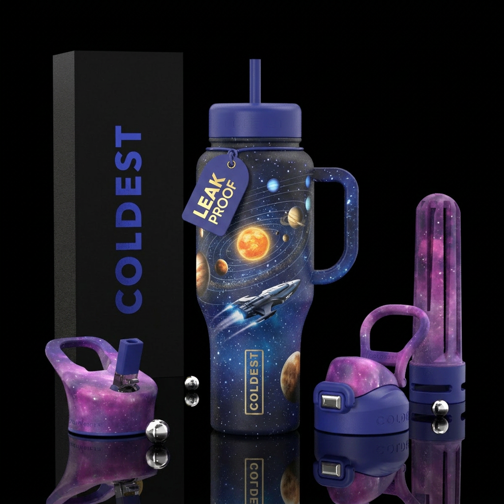 solar system with starship water bottle design