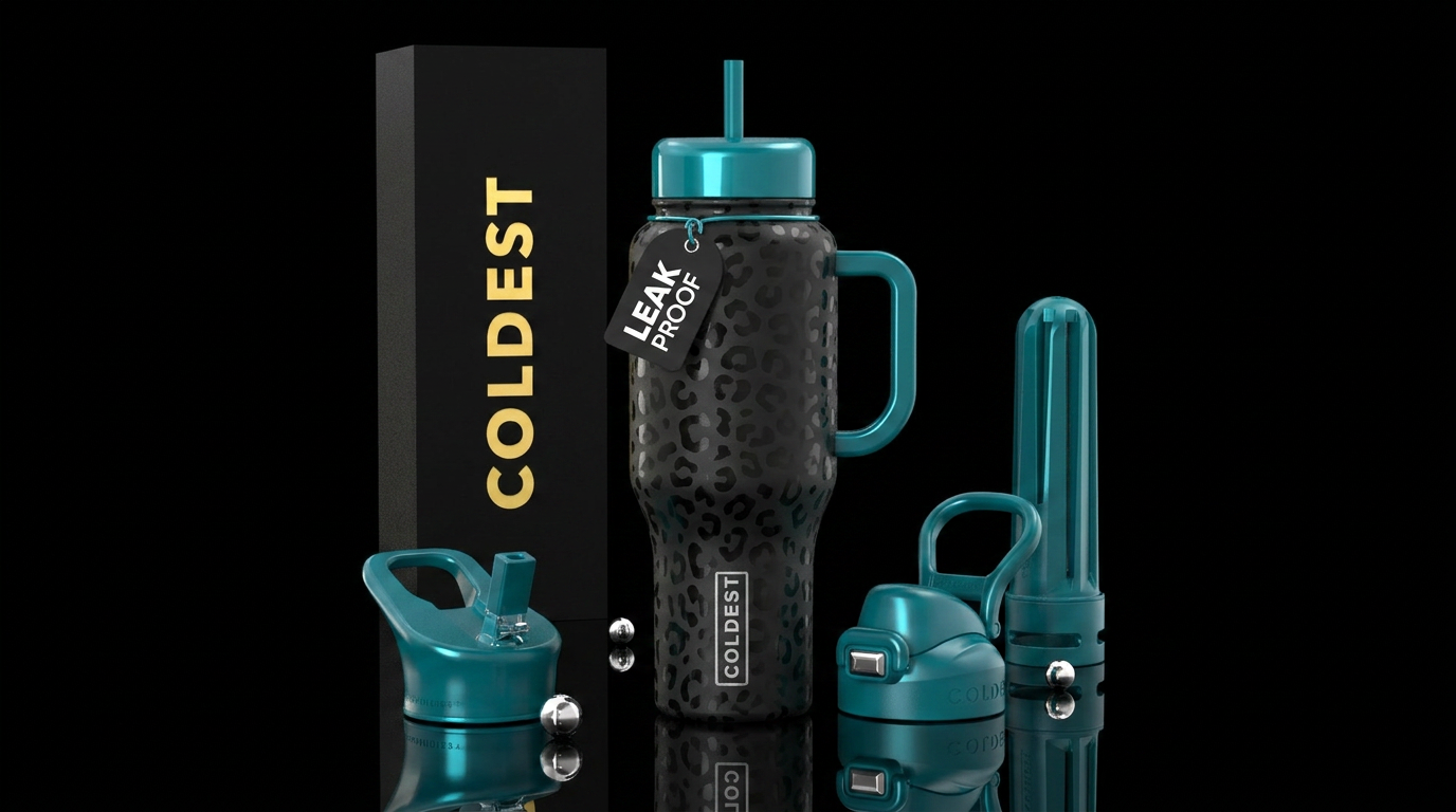 black leopard print water bottle design