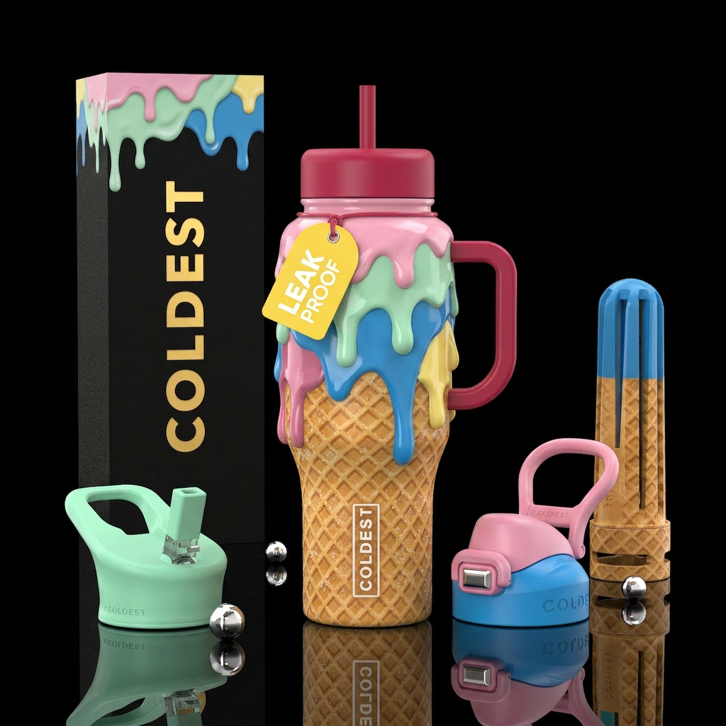 Ice cream drip water bottle design