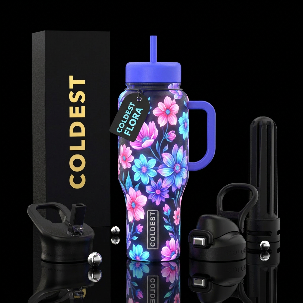 Glow in the dark flowers water bottle design