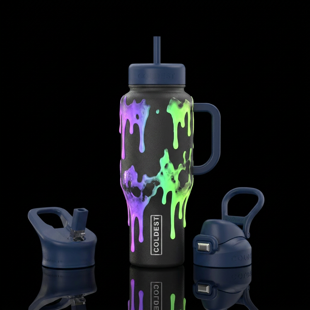 glowie, dripping, rustic water bottle design