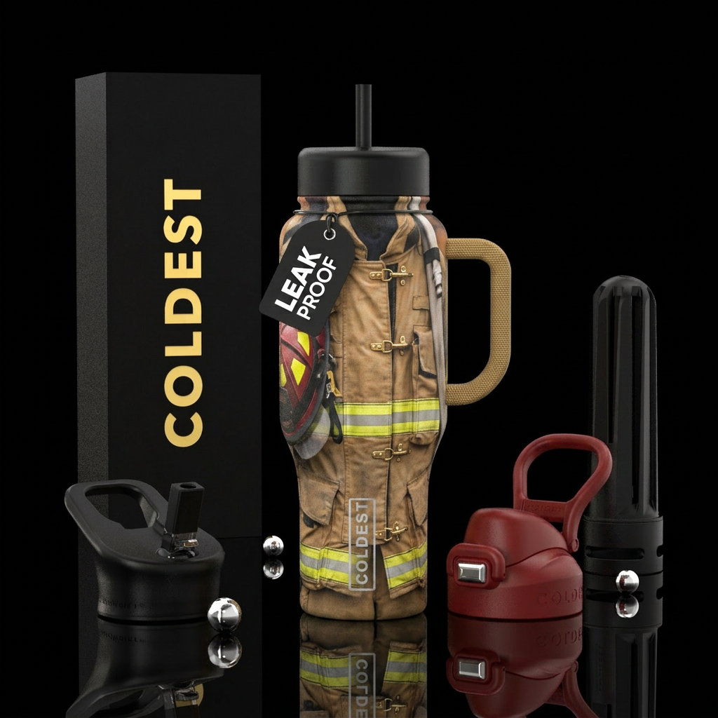 Realistic Firefighter water bottle design