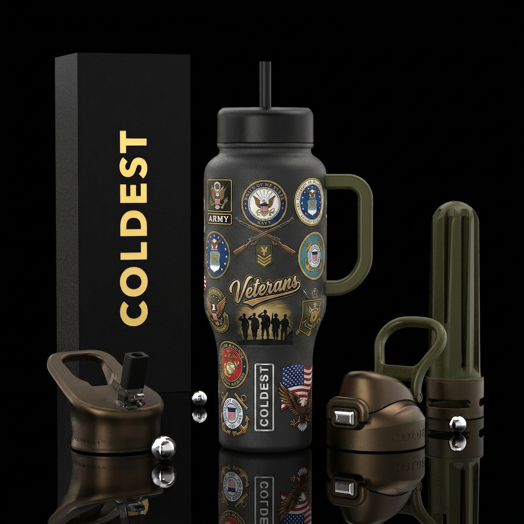 Veteran manly tumbler water bottle design