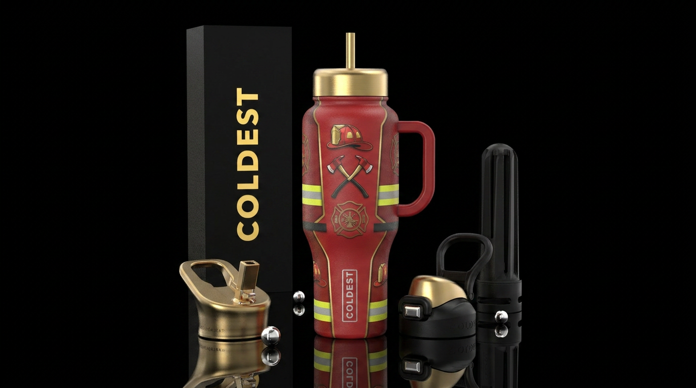 Realistic firefighters cup water bottle design