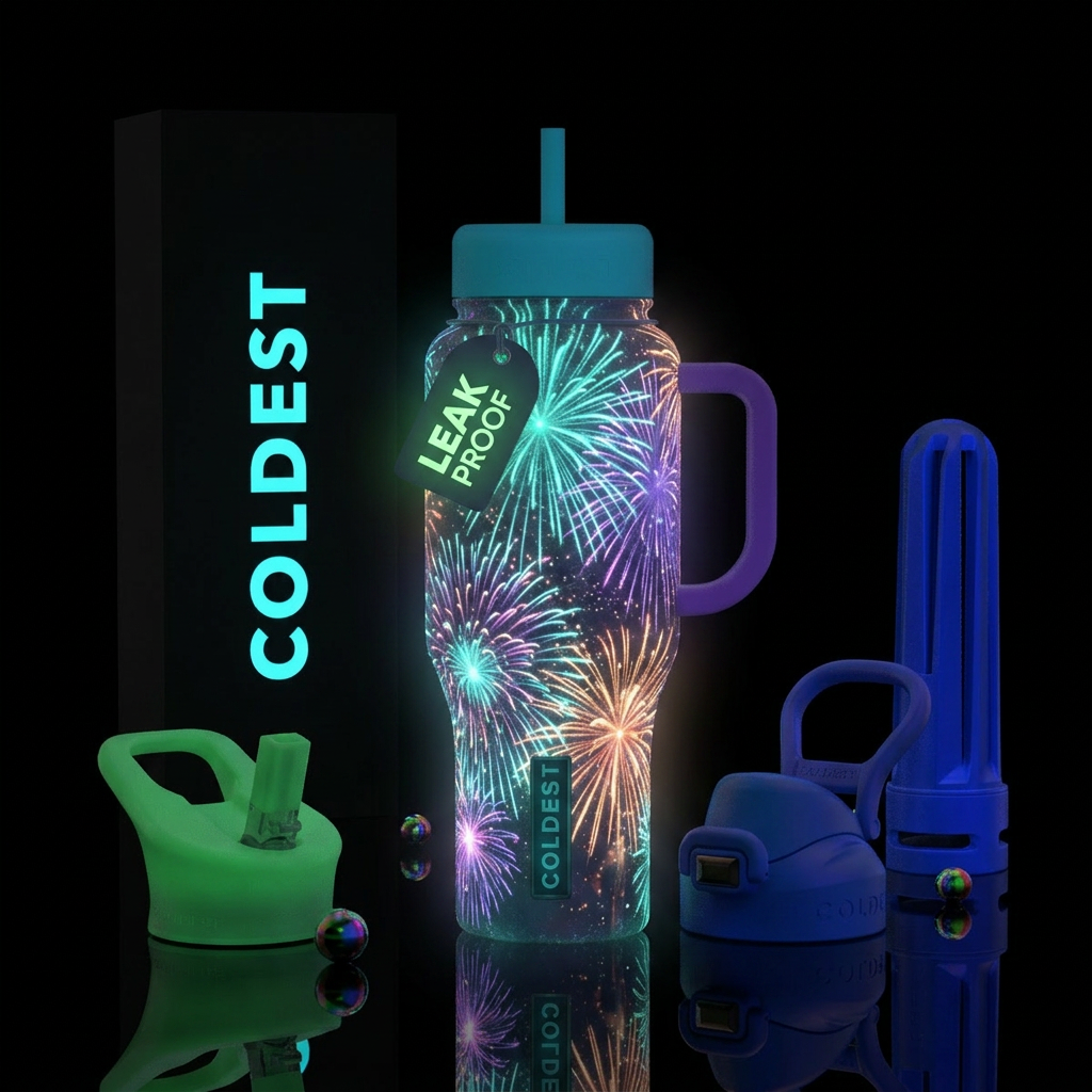 Glow in the dark firework water bottle design