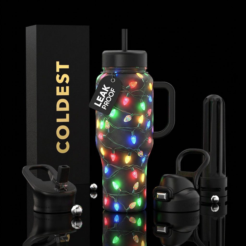 Glow in the dark Christmas lights water bottle design