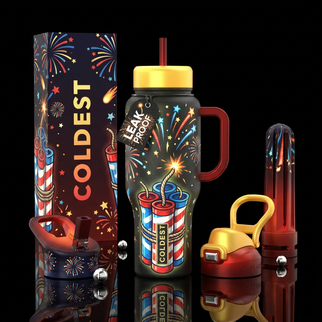 Glow in the dark firecracker water bottle design