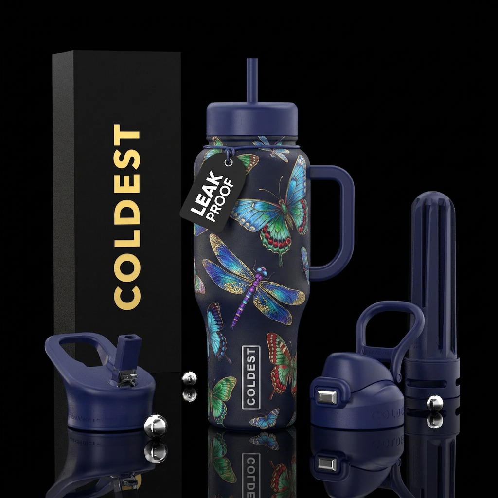 Butterfly and dragonfly water bottle design