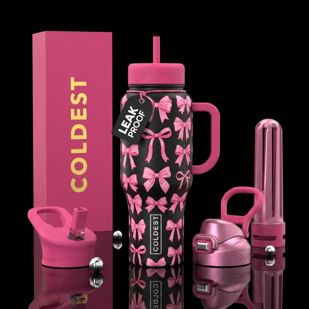 Pink bows water bottle design