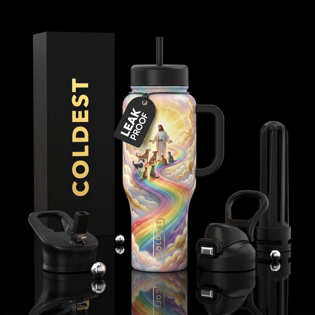 Ill meet you at the rainbow bridge with dogs and c... water bottle design