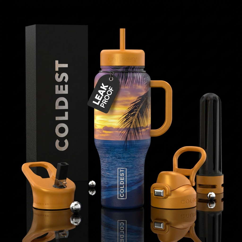 Beach sunset water bottle design