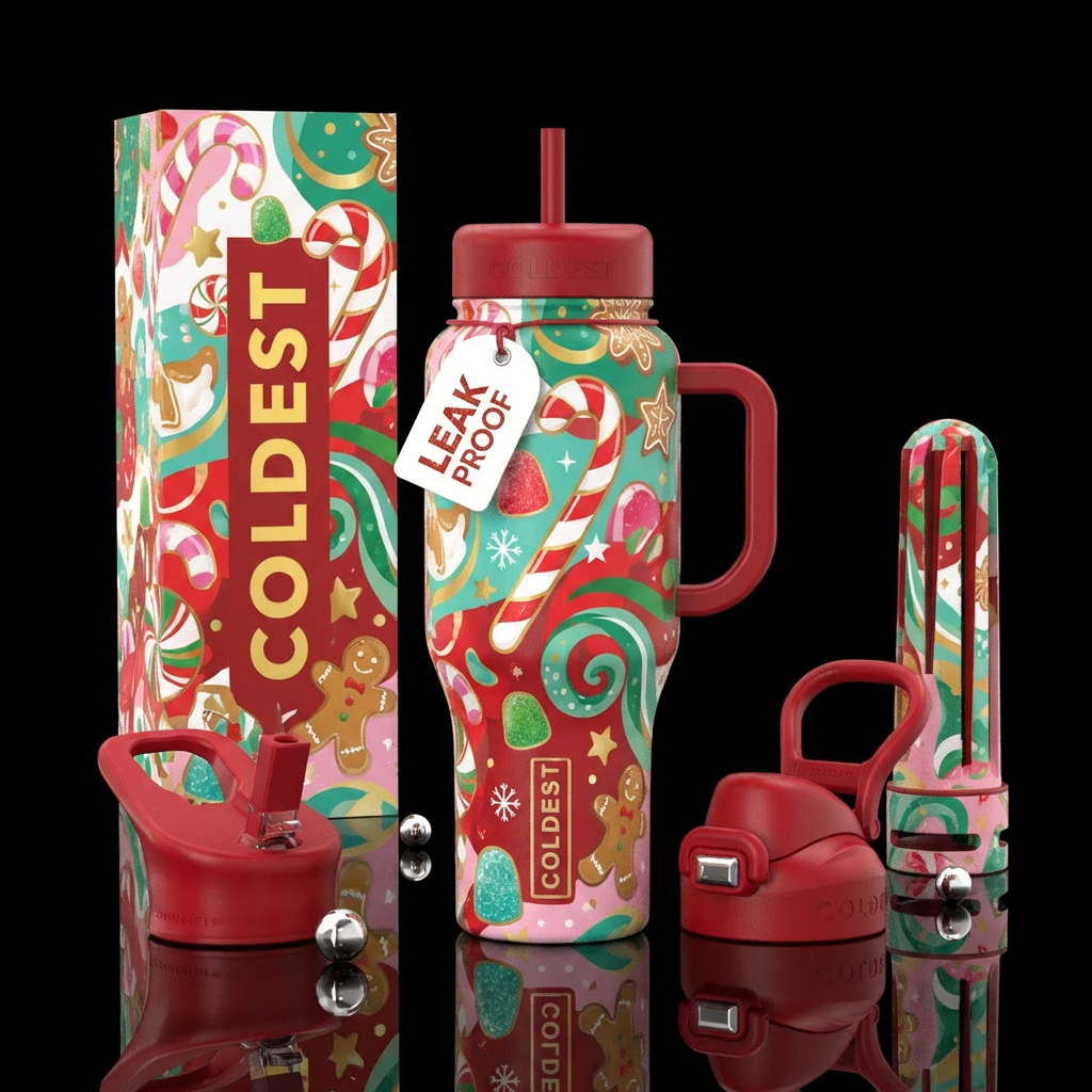 wonderland, candy,, christmas, enchanting, playful water bottle design
