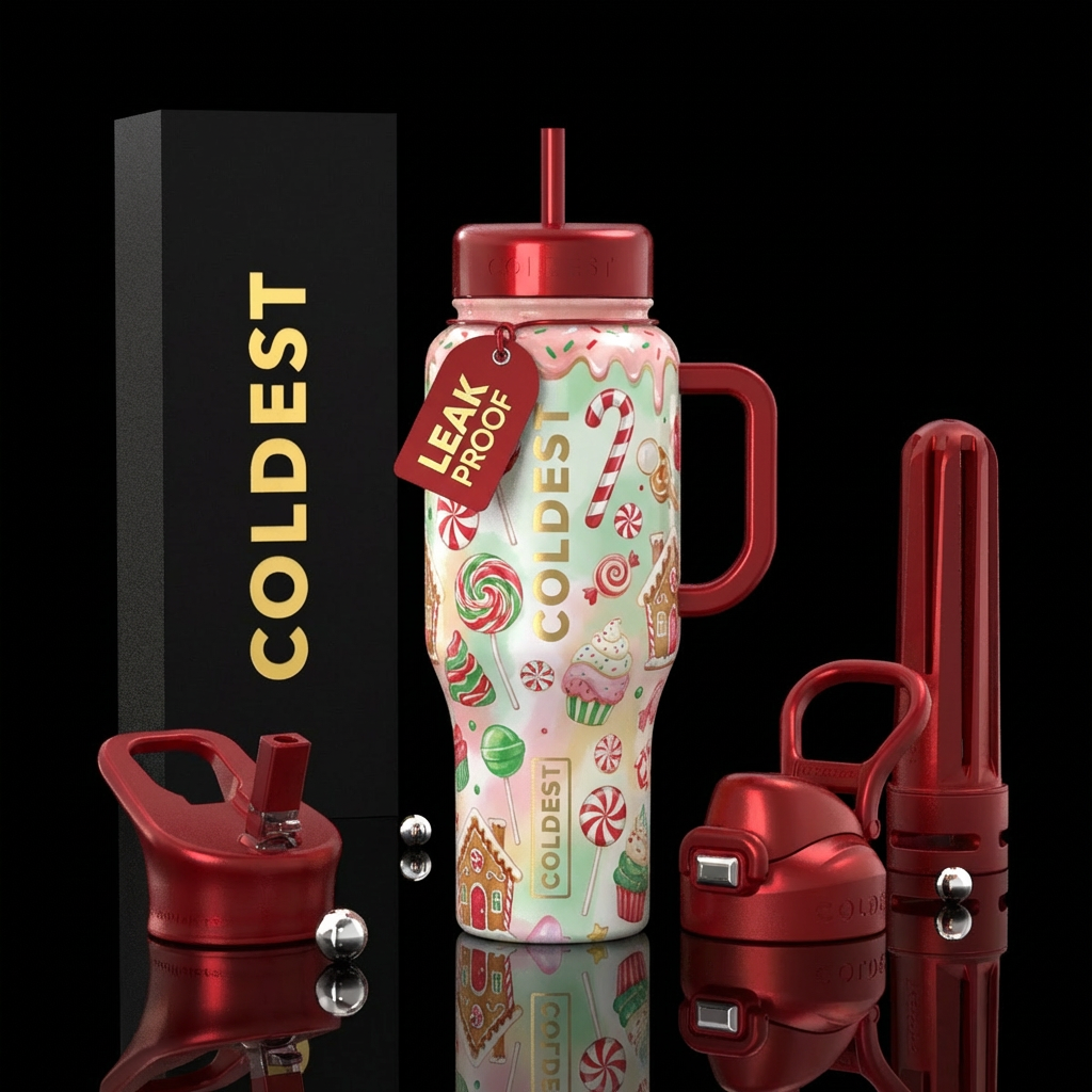 wonderland, candy,, christmas, enchanting, playful water bottle design