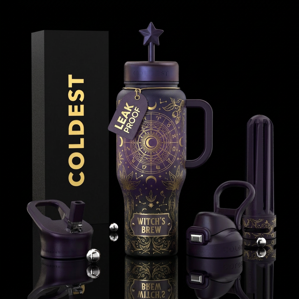 witchy vibes water bottle design